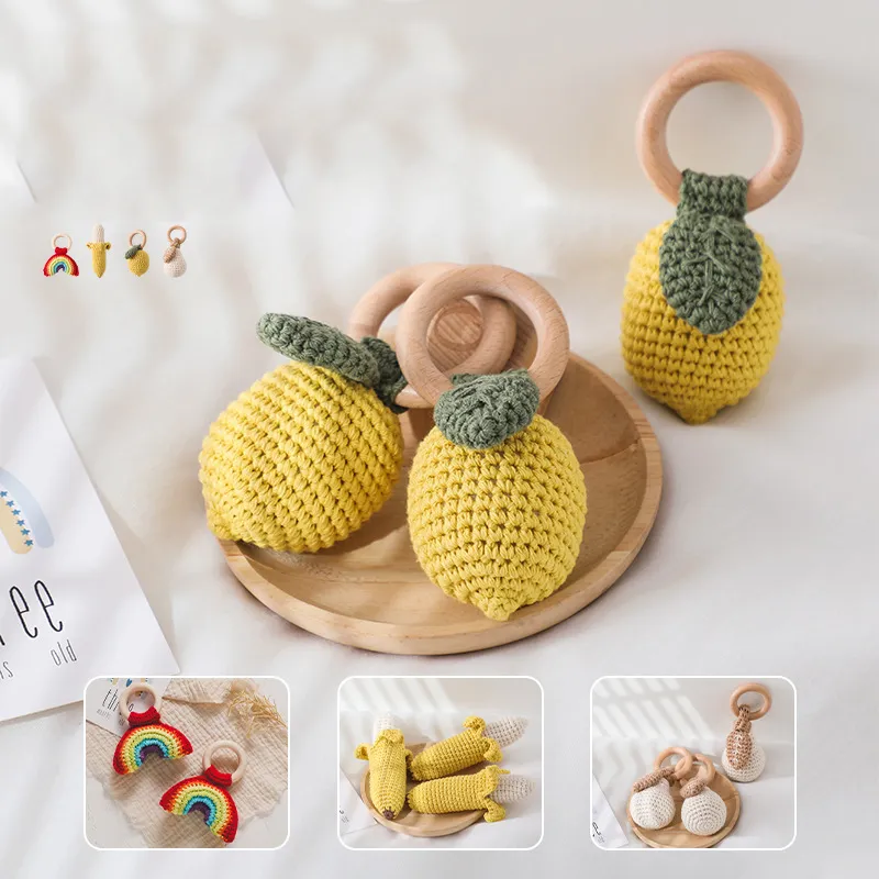 Kids Crochet Fruit Rainbow Wooden Rattle Toy